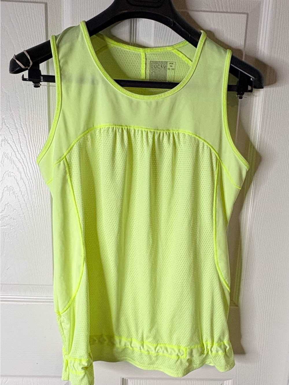 Lucky in Love Neon Yellow Mesh Athletic Tank Top Sleeveless Shirt